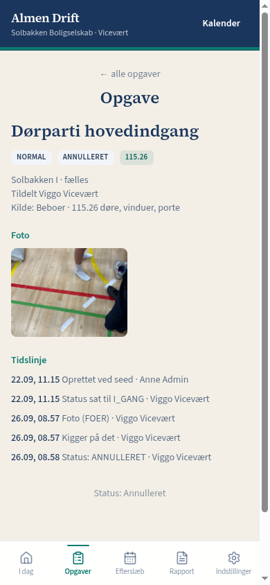 En opgave i appen med før-foto
