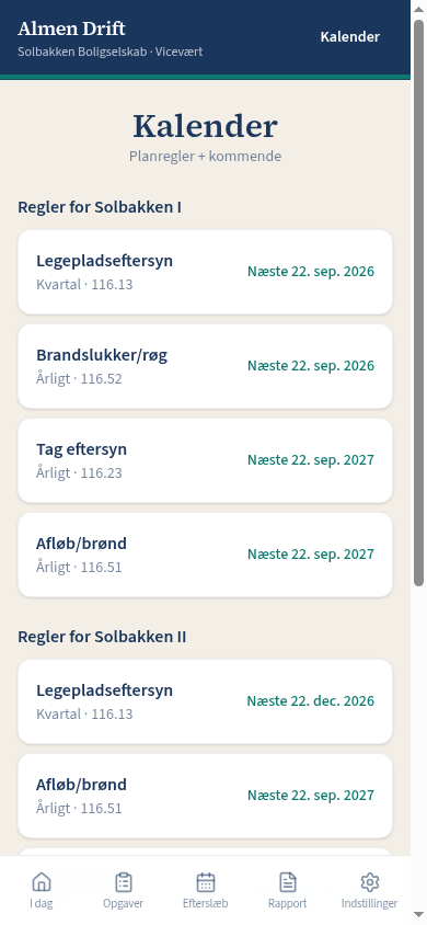 Kalender i appen med en tilbagevendende opgave